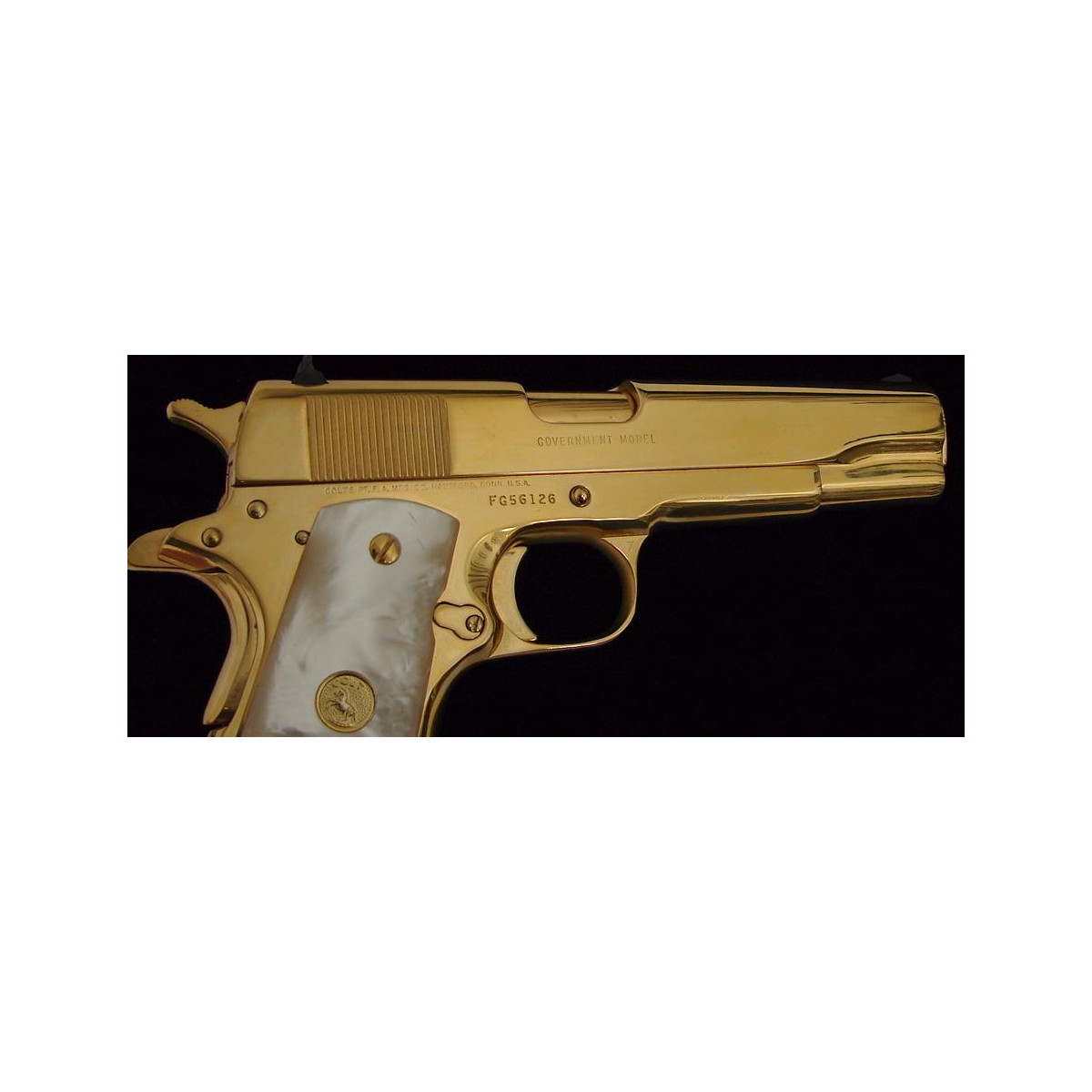 Colt Government Model 45 Acp Caliber Pistol Custom Gold Plated Model Marked El Presidente With 7436
