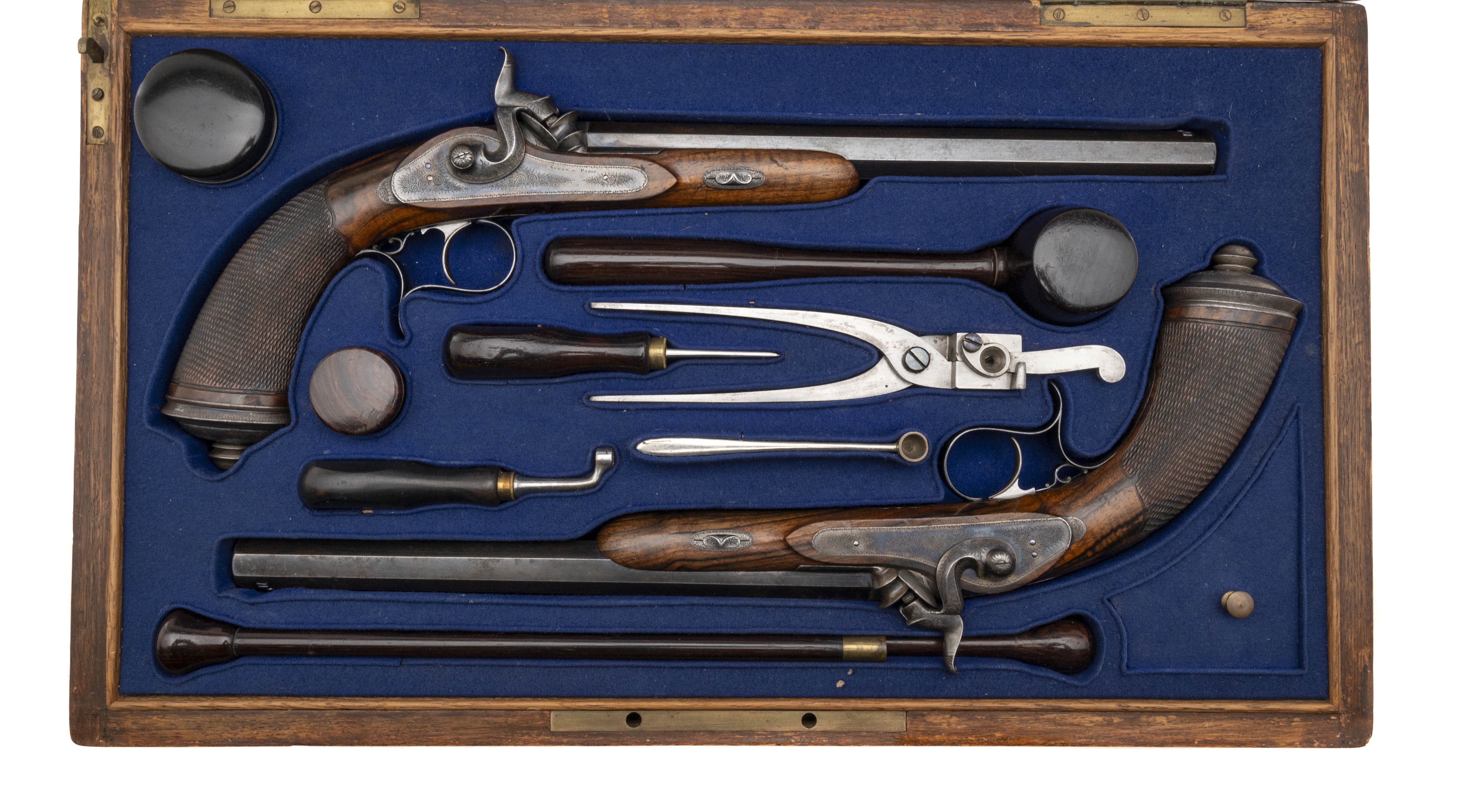 Beautiful Cased Pair of French Percussion Pistols by Guyot .46 Cal (AH8062)