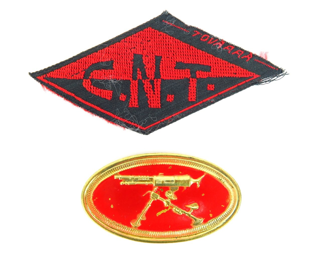 Rare Spanish Civil War Anarchist Trade Union Patch and Hotchkiss Machine Gunner Badge (MM1007)