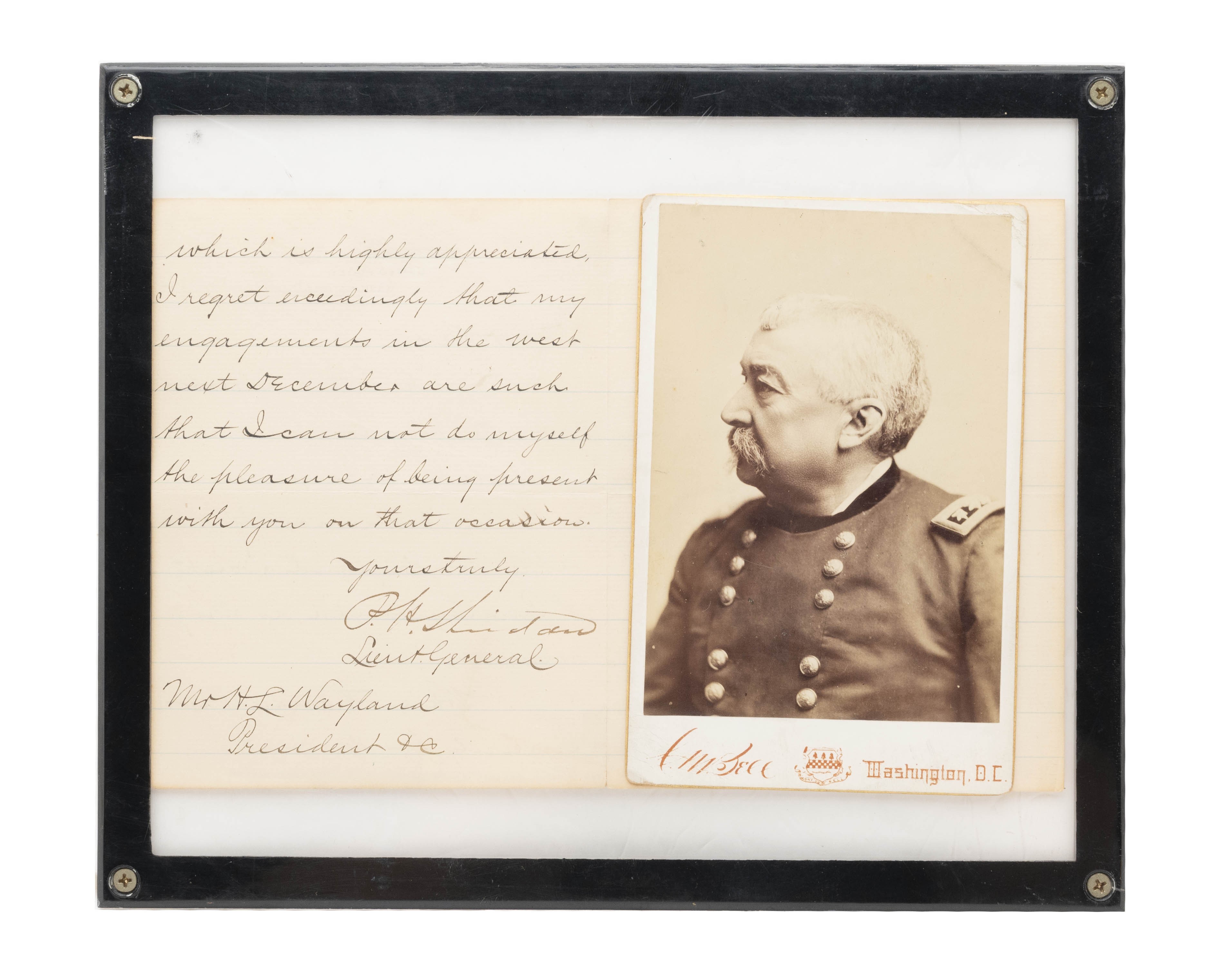 Framed Handwritten Letter Signed by General Philip Sheridan (MIS1358)