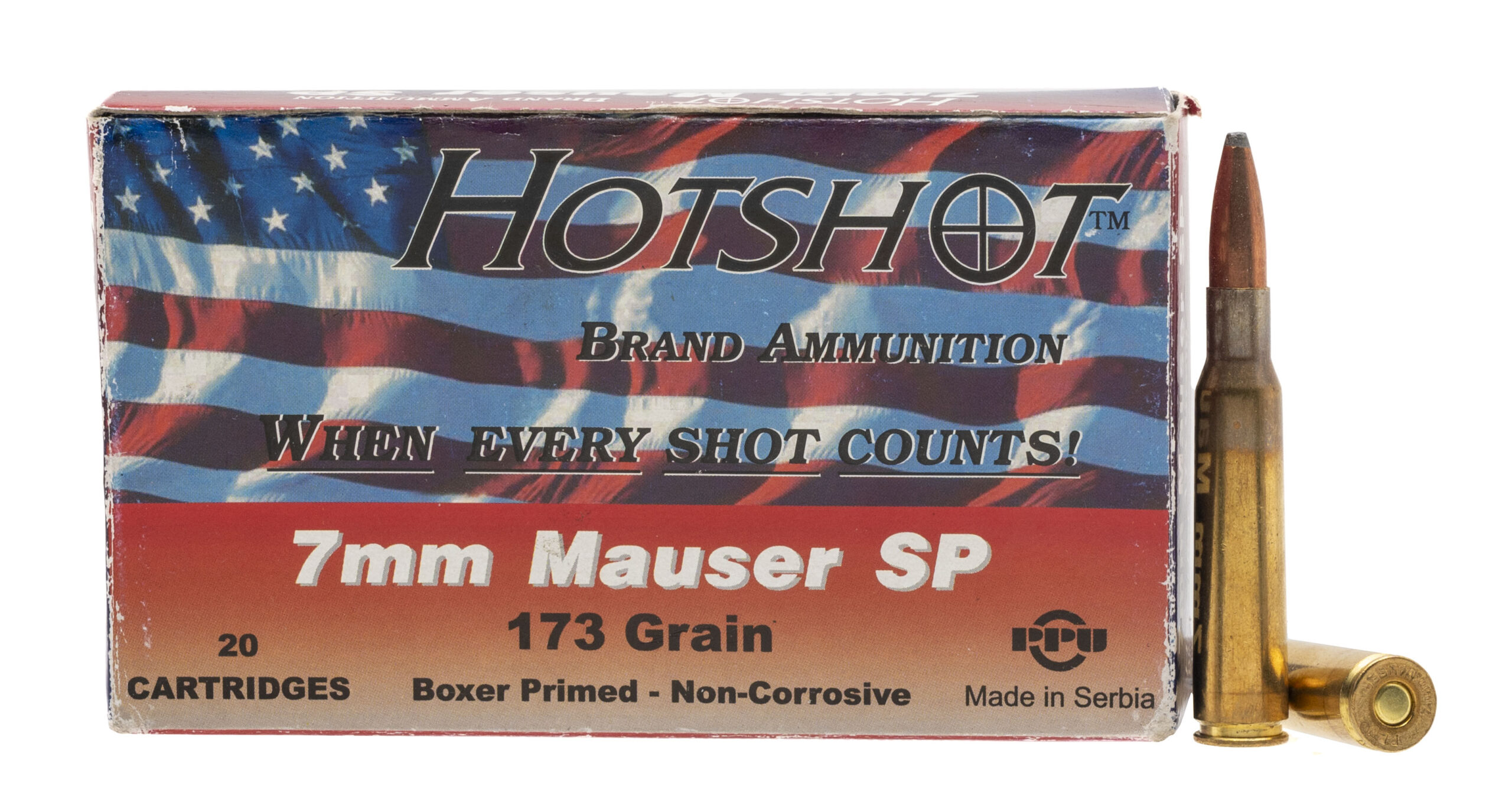 Hotshot Ammunition 173 Grain Soft-Point 7mm Mauser Ammo 20 Rounds (AM2030)