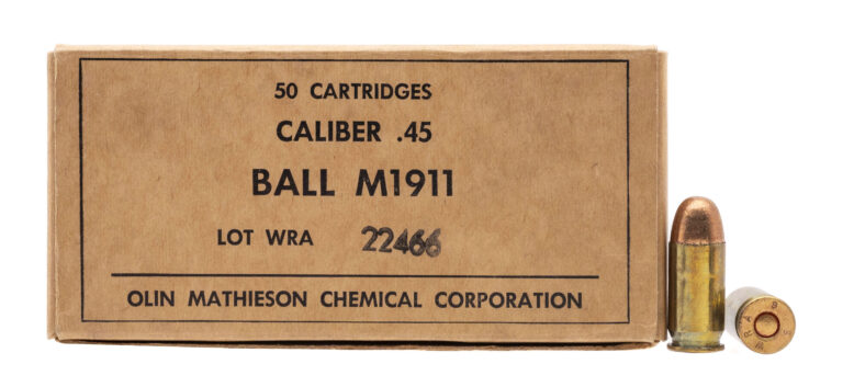 WW2 OLIN Mathieson Chemical Pistol Ball .45 ACP Ammo 50 Rounds
