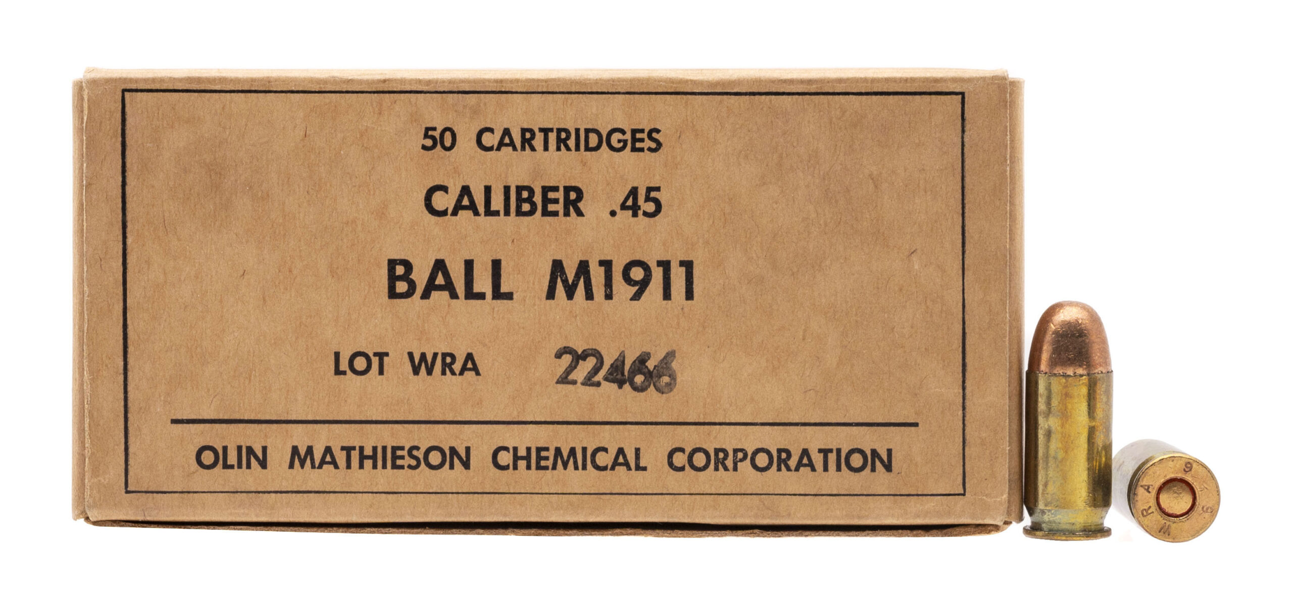 WW2 OLIN Mathieson Chemical Pistol Ball .45 ACP Ammo 50 Rounds (AM2040)