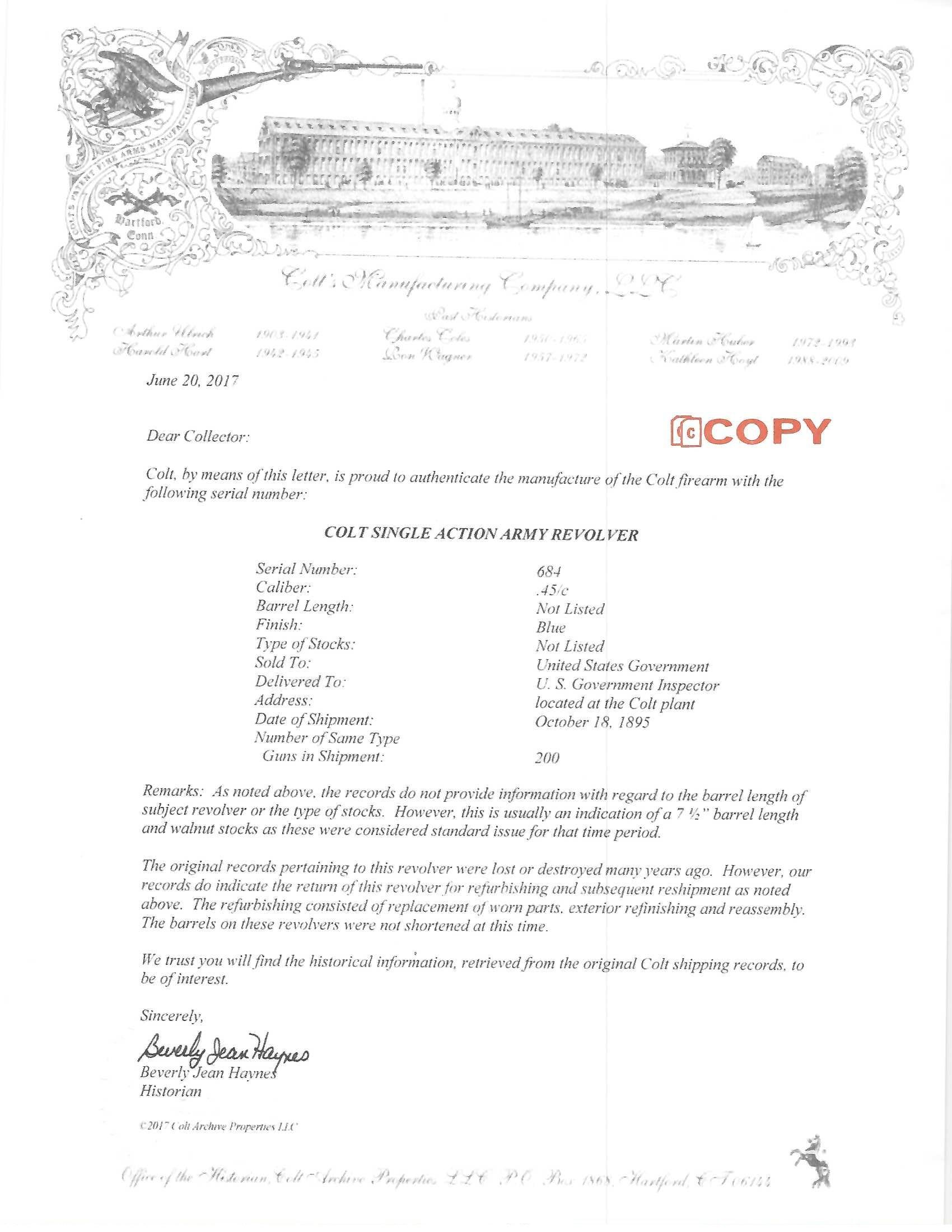 Very Early Colt Single Action Army Long Barrel Artillery (AC1086 ...
