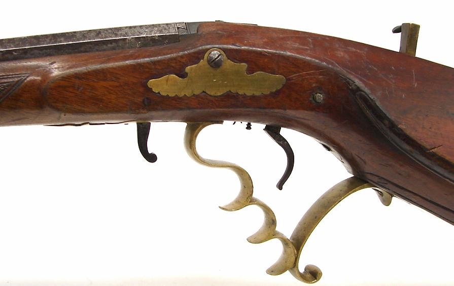 Early Air Rifle with set trigger. Rare! Bellows operated with spanner wrench aperture on side of stock. Circa 1700. Has very goo (al1901)