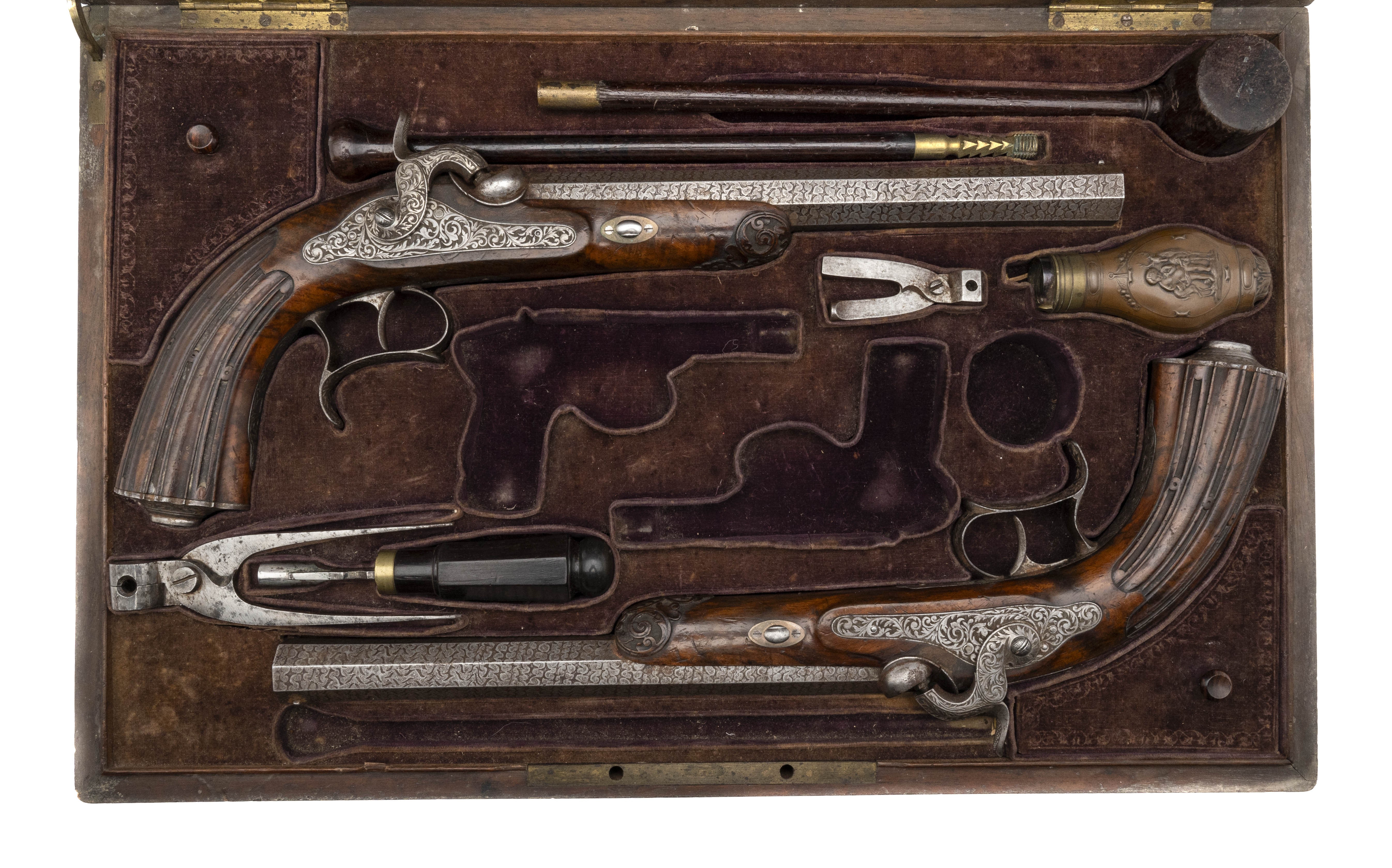 Beautiful Belgian Cased Set of Target Pistols .52 Cal (AH8477)