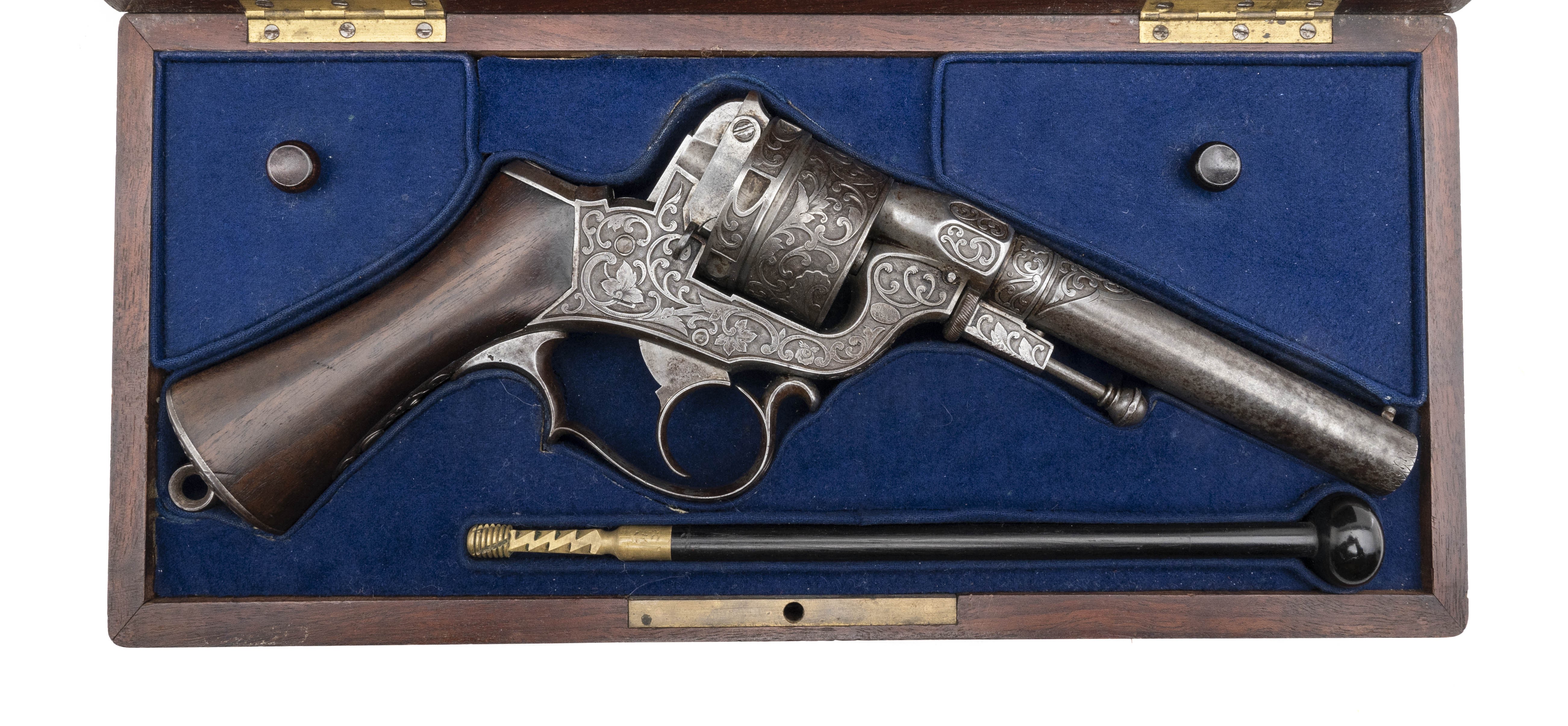 Excellent Cased Engraved Perrin Revolver (AH8184)