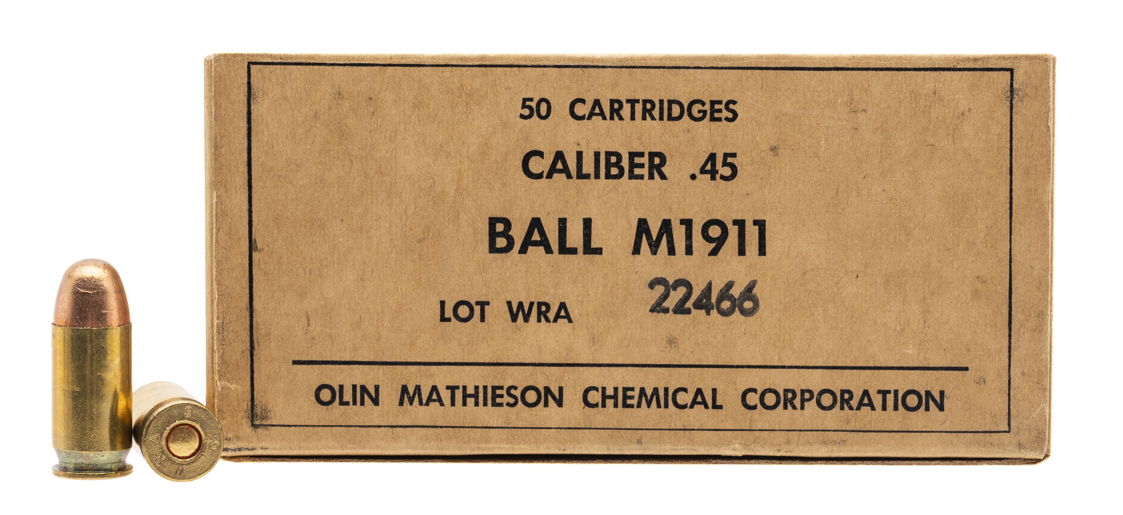 WW2 OLIN Mathieson Chemical Pistol Ball .45 ACP Ammo 50 Rounds (AM2071)