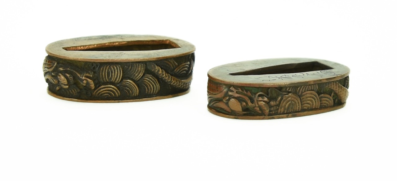 Dai- Sho Fuchi Kashira Dragon Motif in Waves