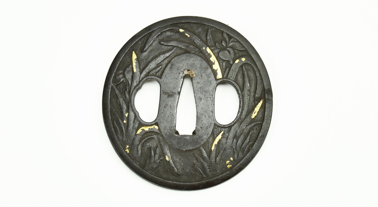 Iron Tsuba Foliage with gold highlights (MGJ96)