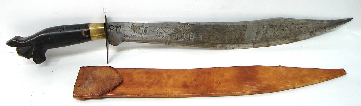 Philippine Bolo knife with decorated blade.   (K866)