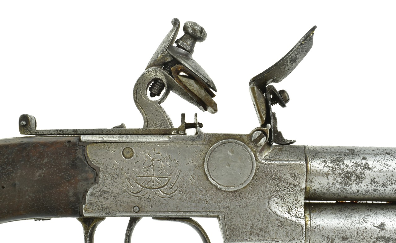 British Double Barrel Over/Under Flintlock for sale.