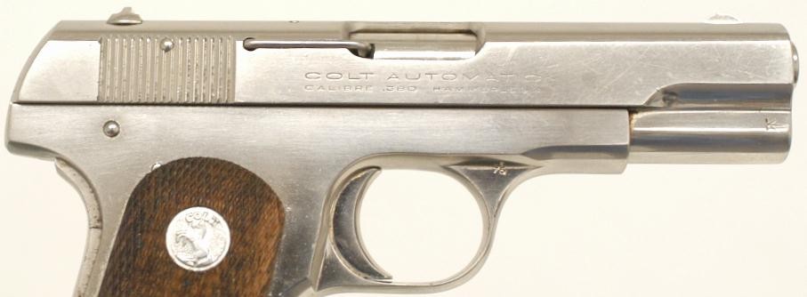 Colt Model 1908 .380 ACP caliber factory nickel pistol. Made 1929