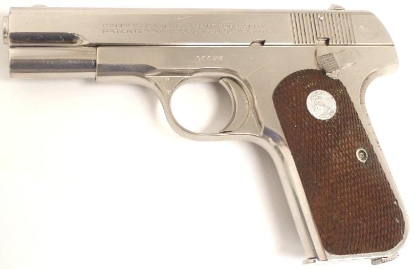 Colt Model 1908 .380 ACP caliber factory nickel pistol. Made 1929
