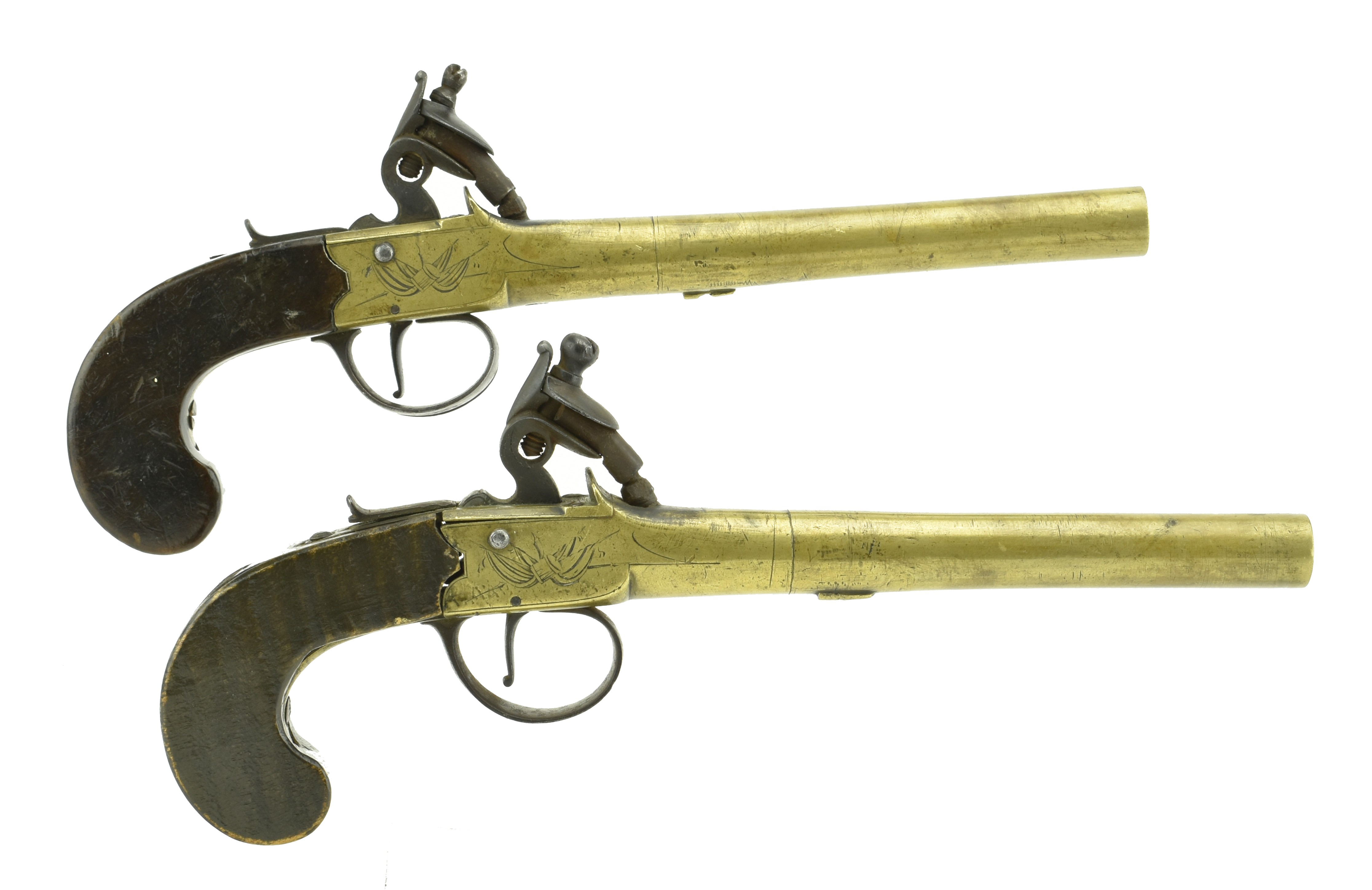 Pair of British Brass Barrel Pistols Converted from Flintlocks. (AH5391)