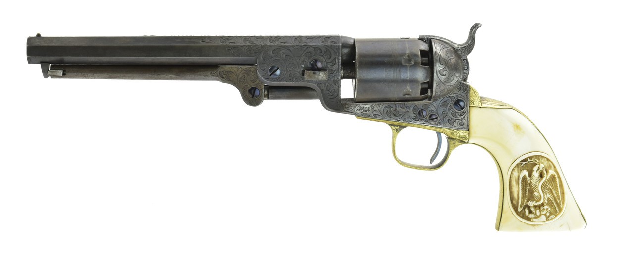 Inscribed Factory Engraved Colt 1851 Navy with Carved Mexican Eagle Ivory Grips (C14631)