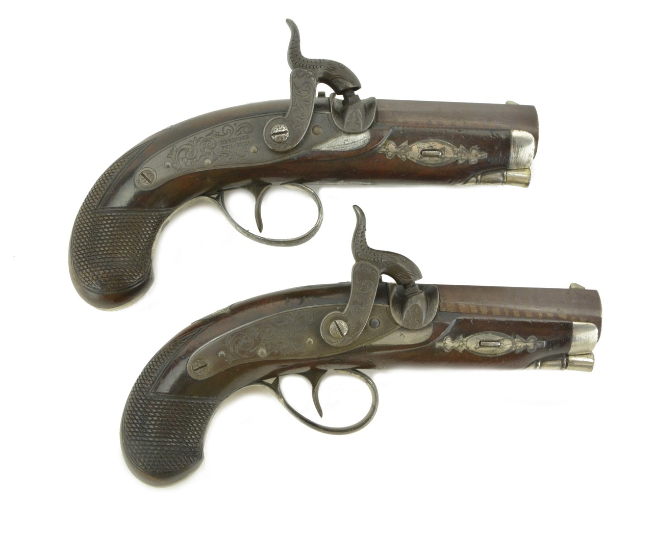 Beautiful Pair of Early Silver Mounted Henry Derringer Pistols .45 Caliber (AH4519)