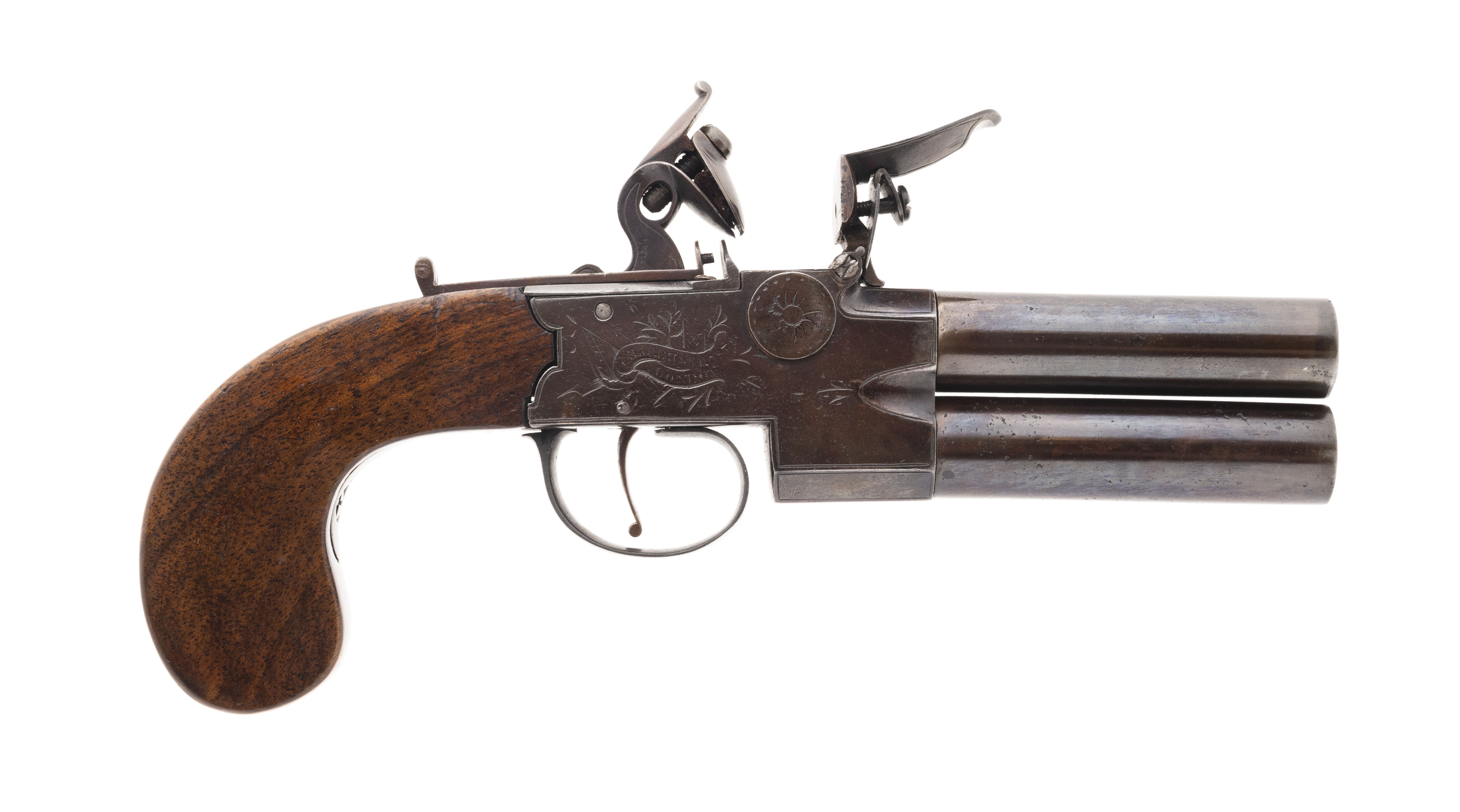 English Large Size Tap Action Over/Under Flintlock Pistol (AH2795)