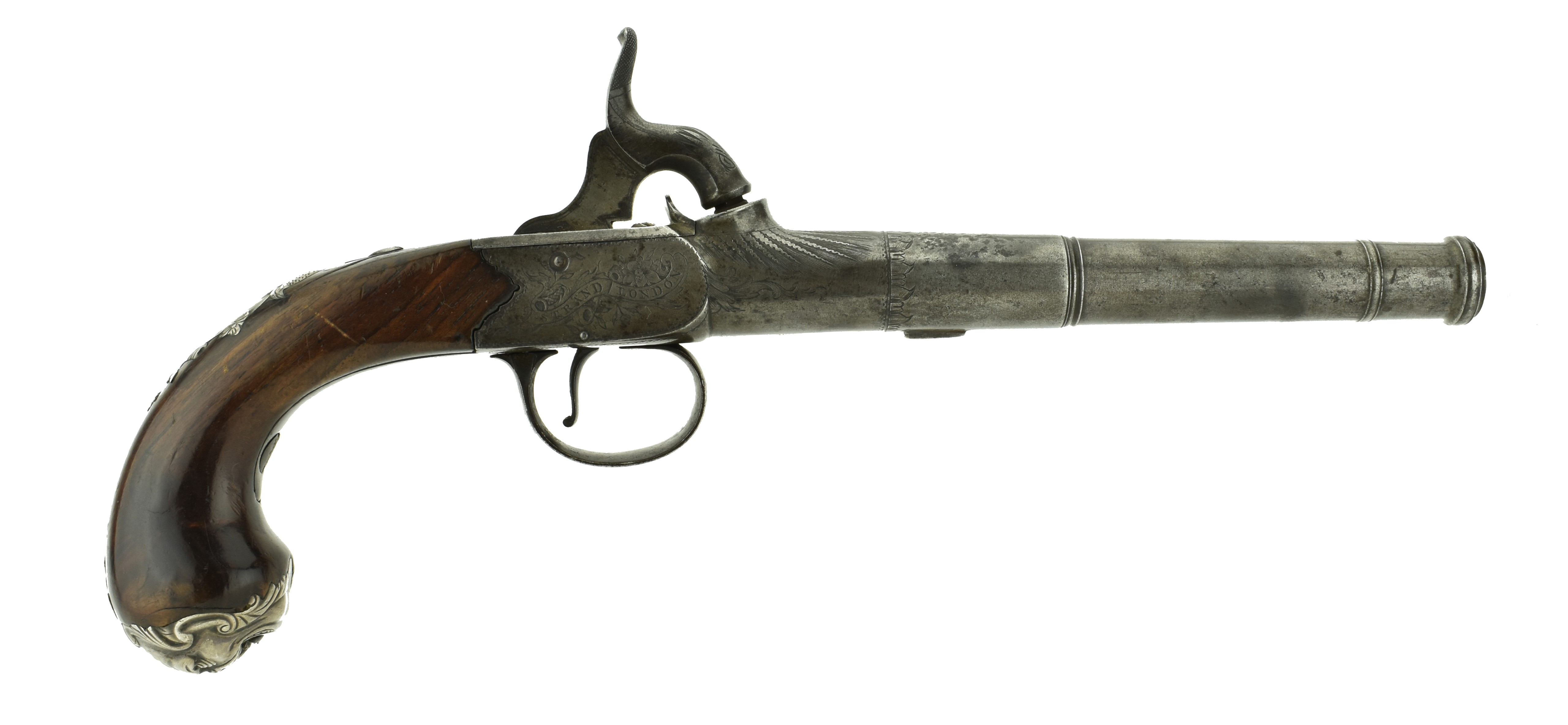 British Large Queen Anne Percussion Pistol by W. Henshaw (AH3772)