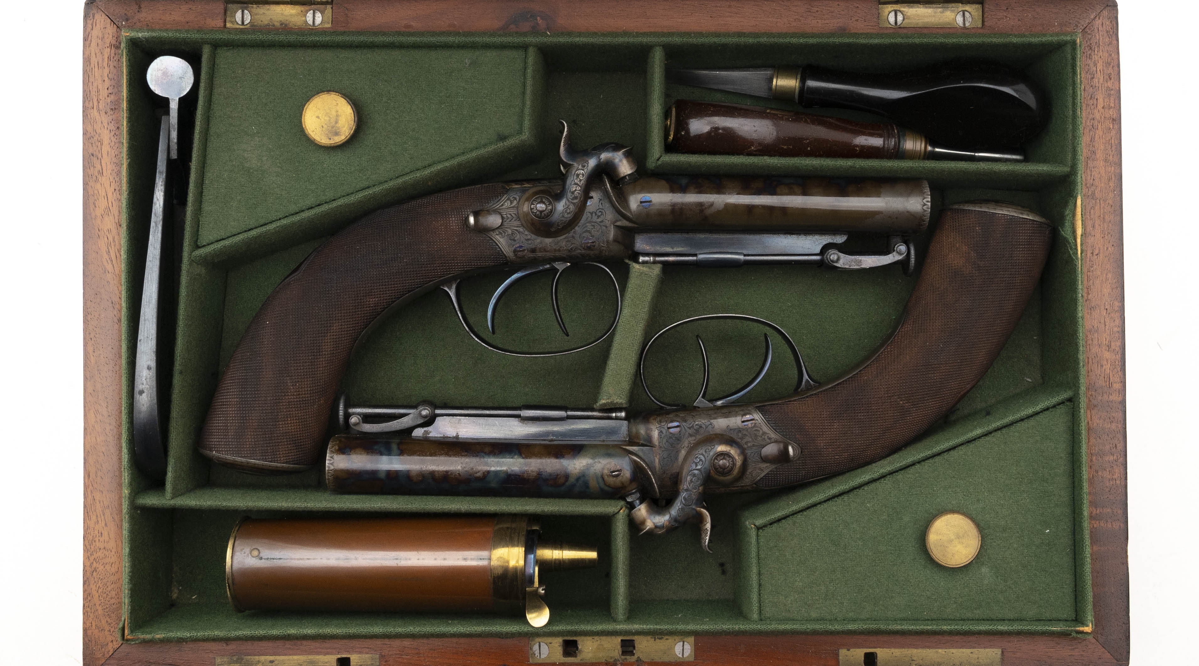 Beautiful Cased Pair of English Travelers Percussion Pistols (AH6543)