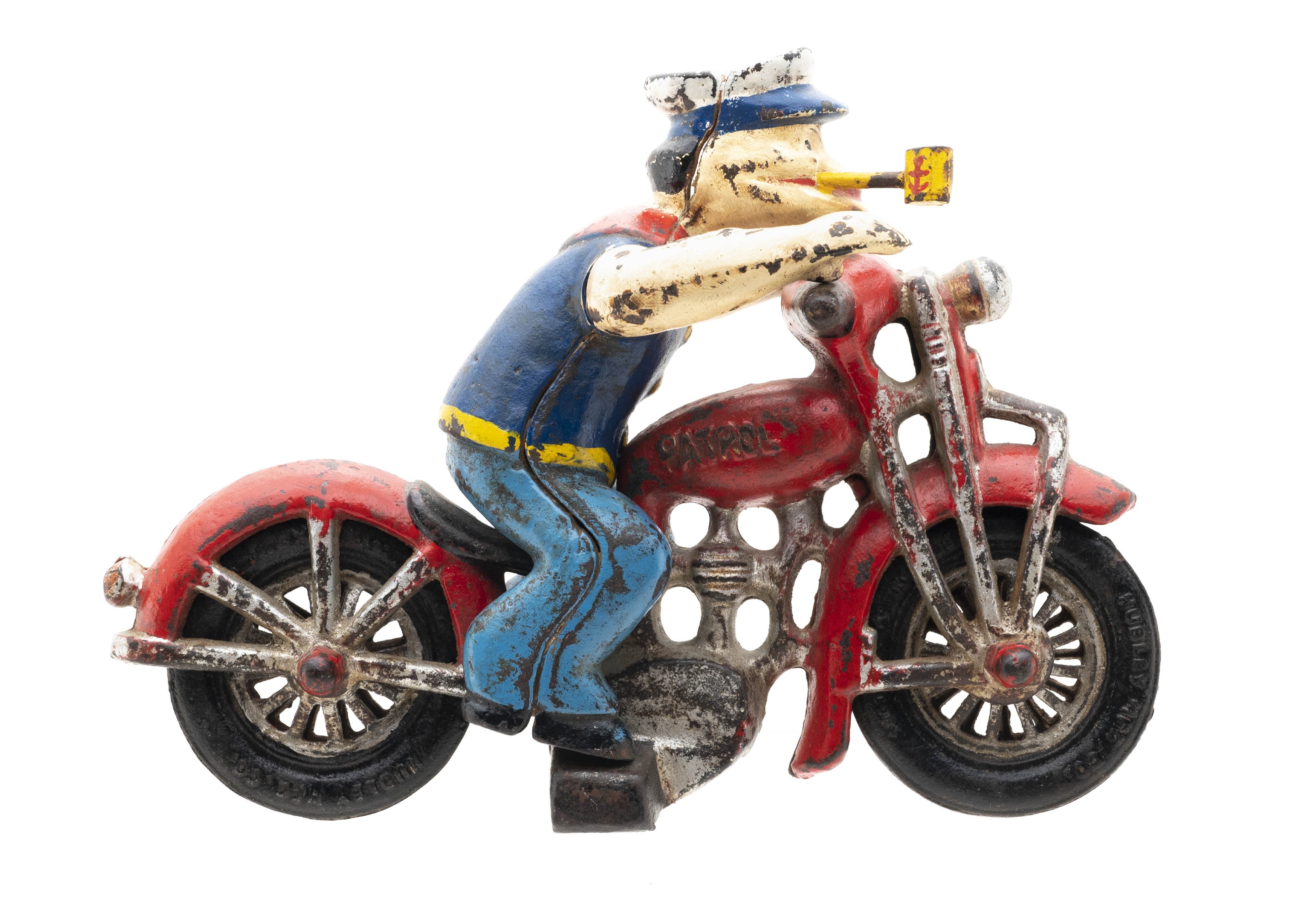 Rare 1930's Hubley Cast Iron Patrol Popeye Motorcycle (MIS1393)