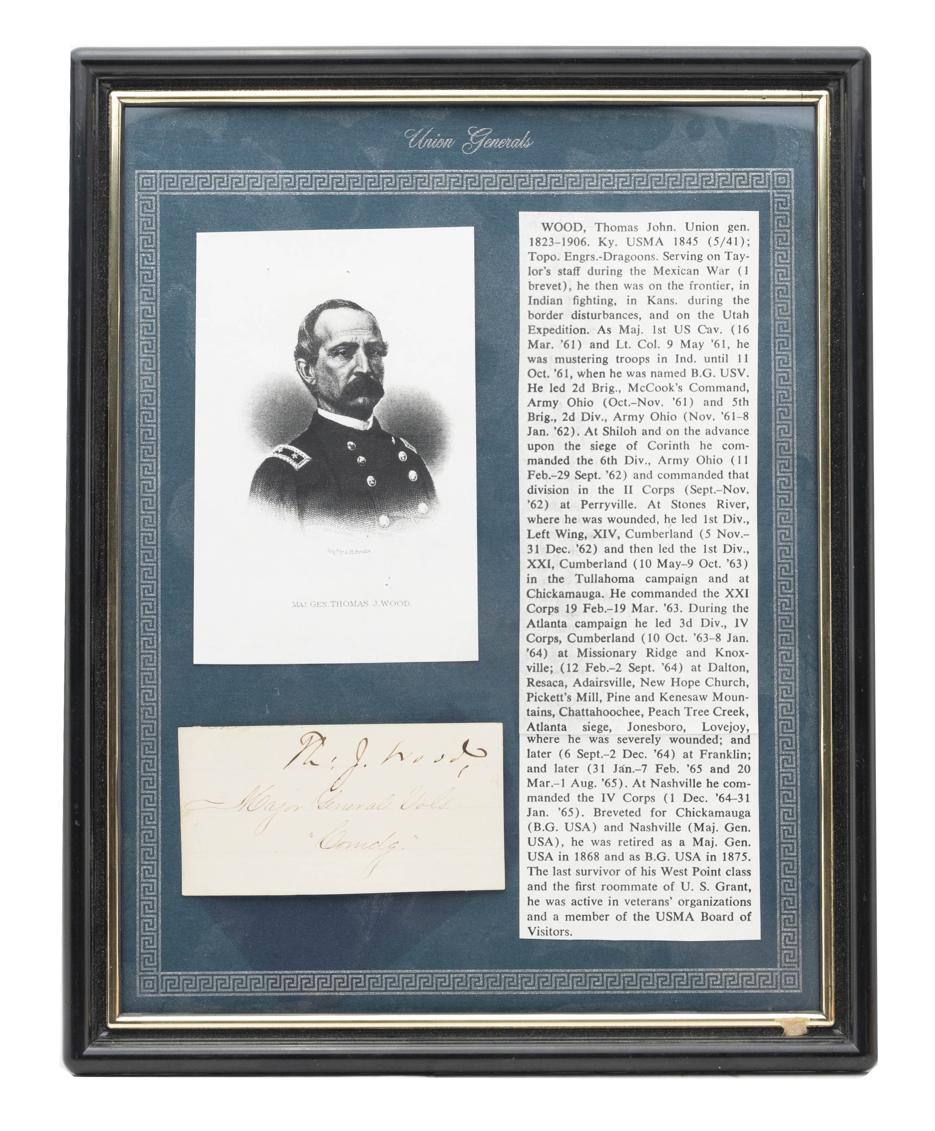 Framed Union General John Wood with Signature (MIS1359)