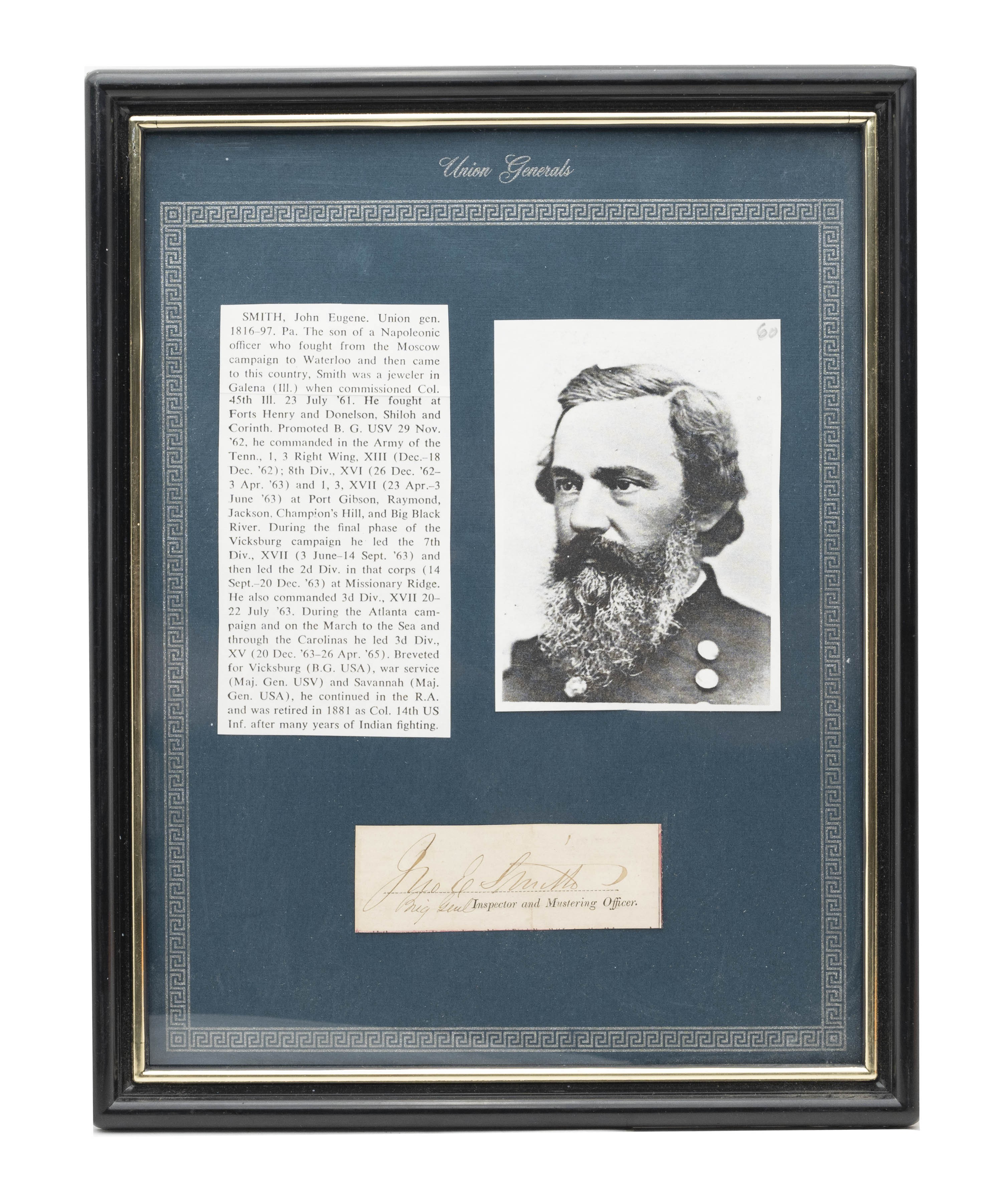 Framed Union General John Eugene Smith with Signature (MIS1360)