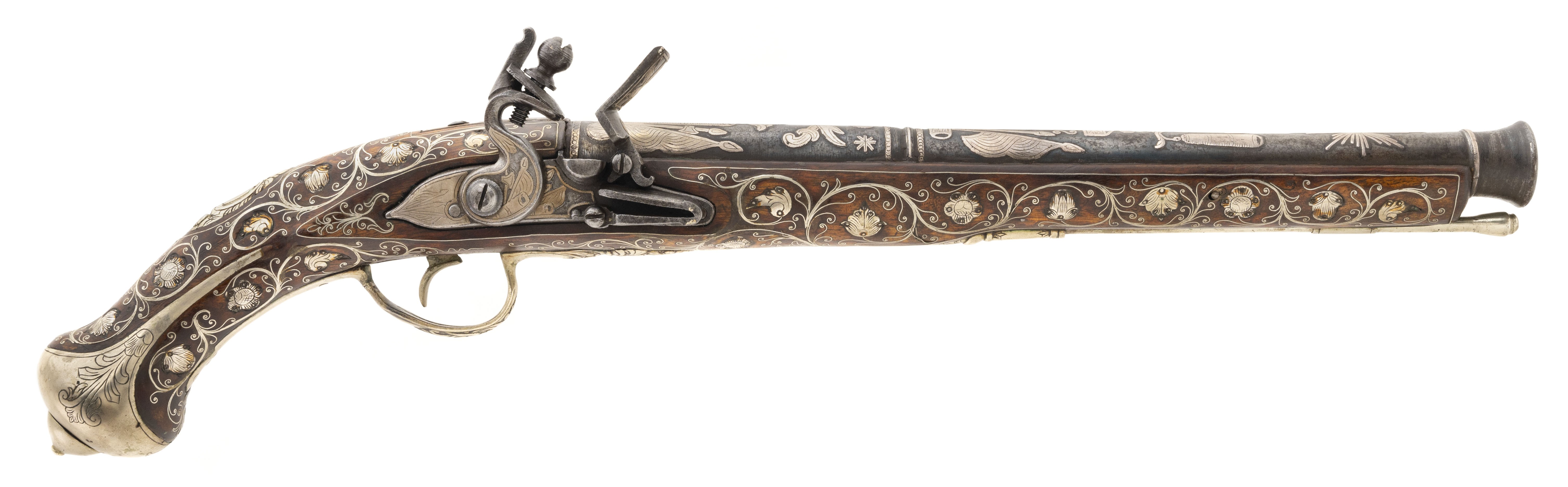 Beautiful Ottoman Style Silver Inlaid Pistol (AH6184)