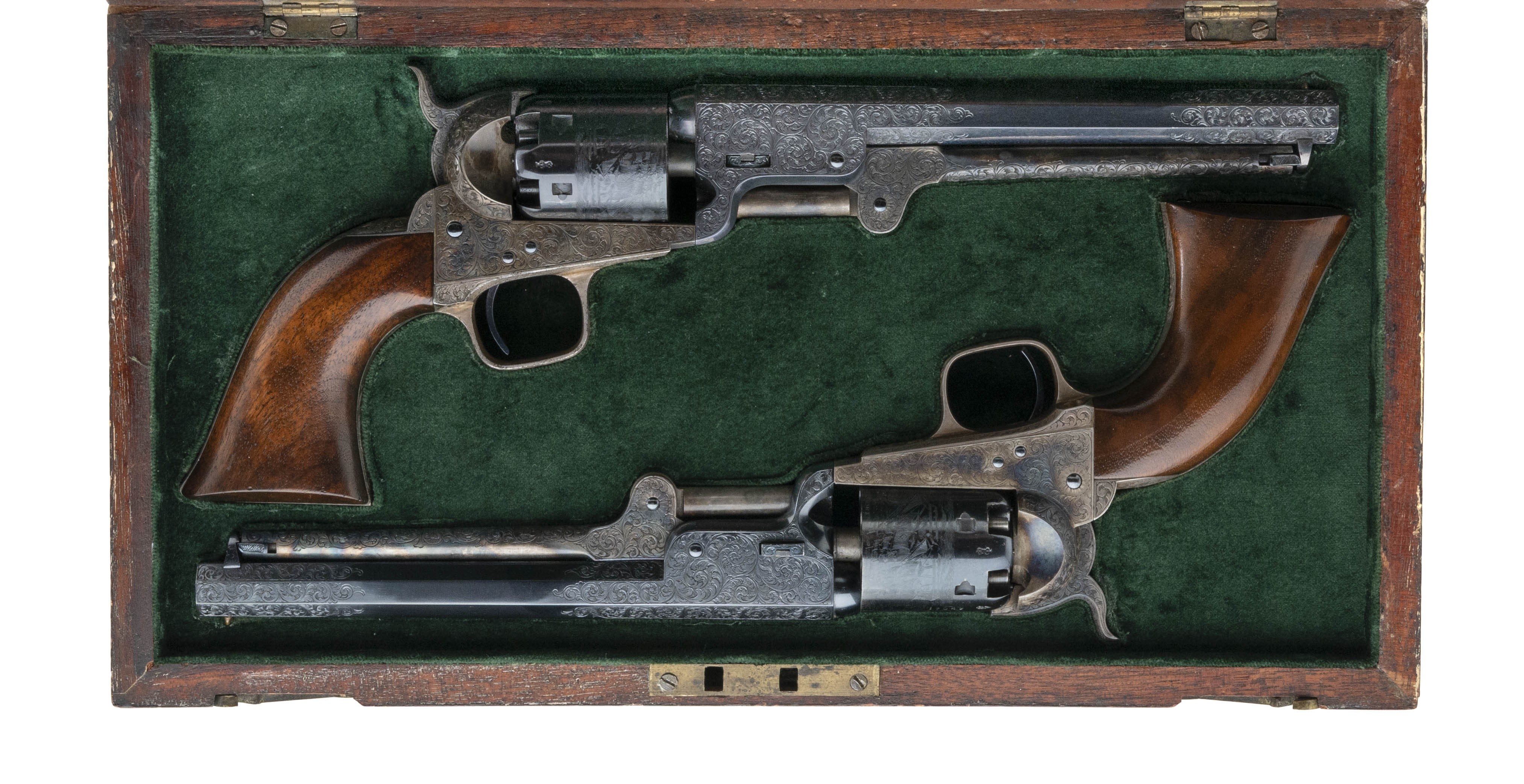 Beautiful Cased Pair of Engraved London Navies (AC549)