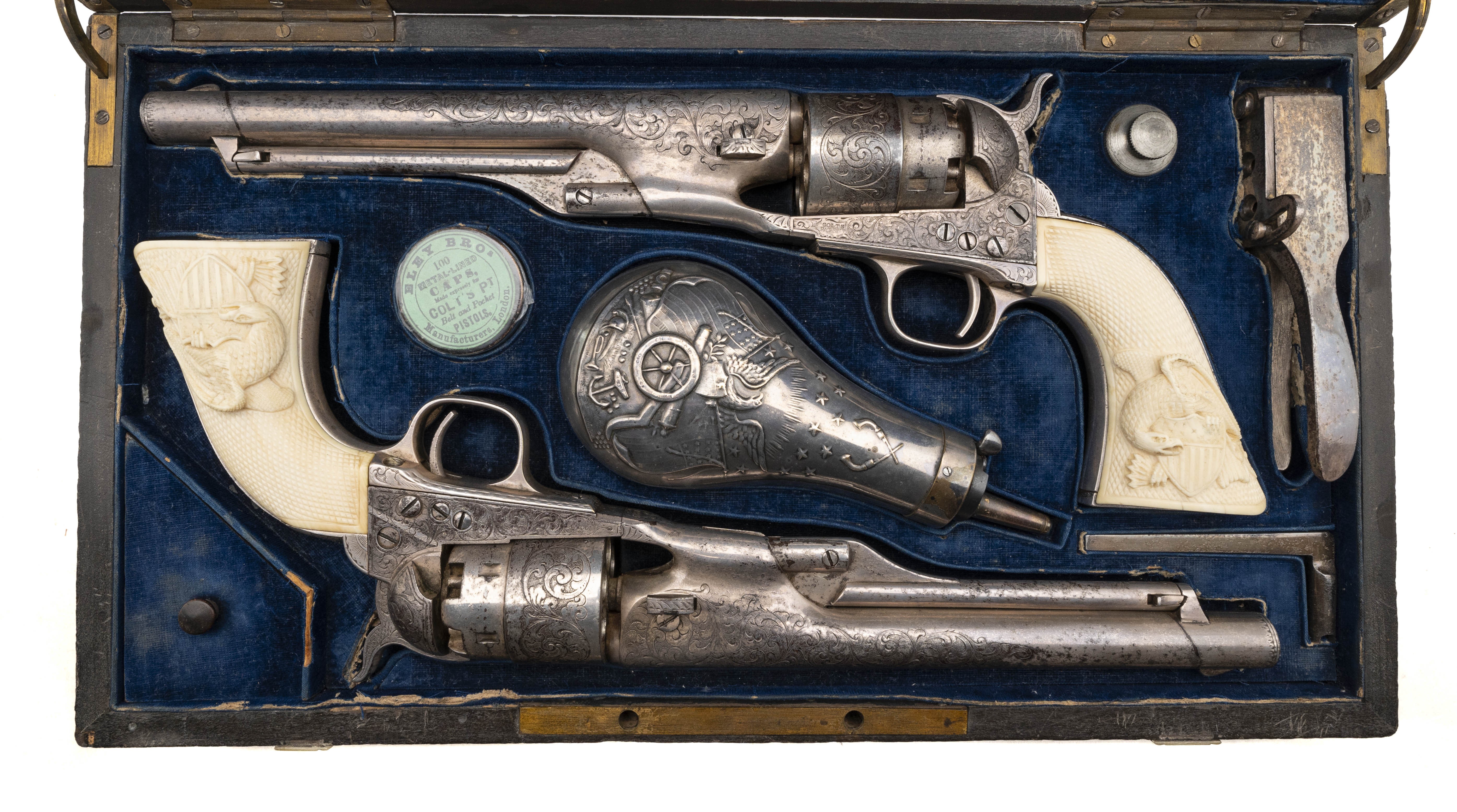 Exceptional Cased Set of New York Engraved Colt 1860 Armies w/ New Orlans Retailor (AH8183)