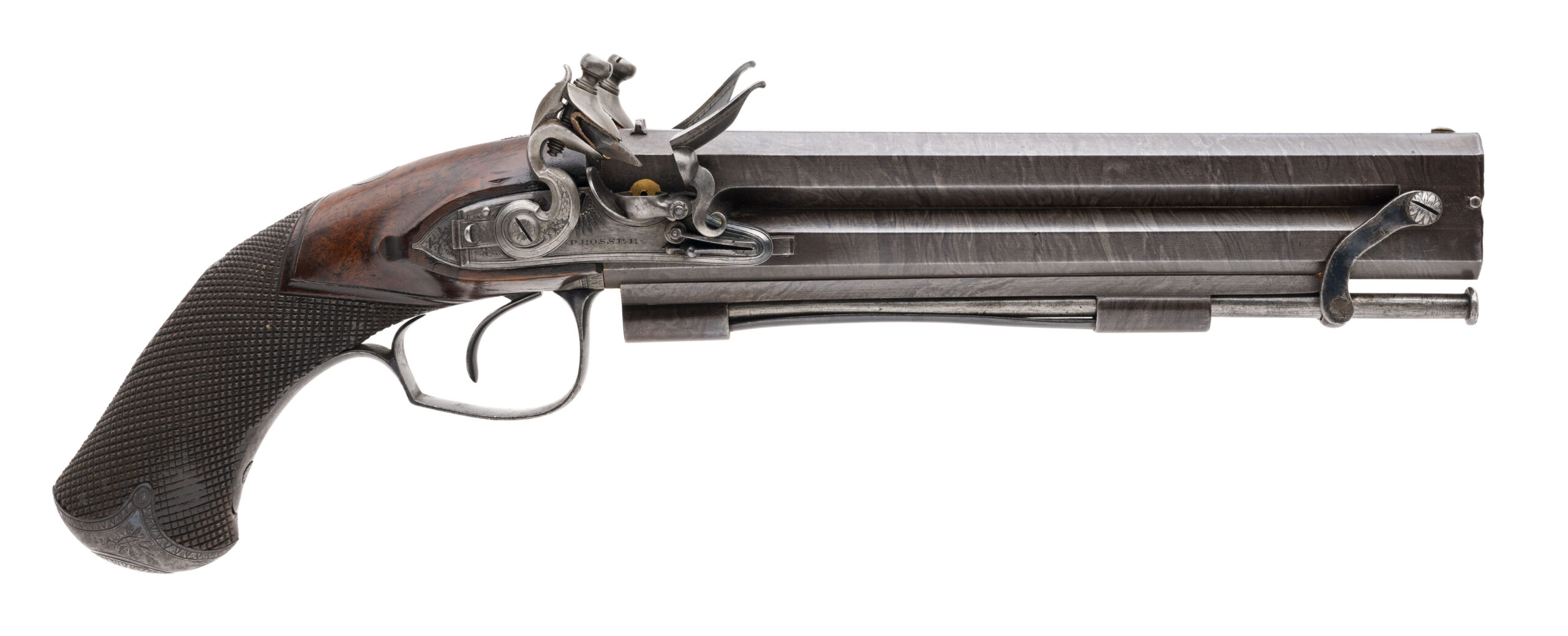 Beautiful Over Under Howdah Flintlock Pistol by Prosser (AH8754)