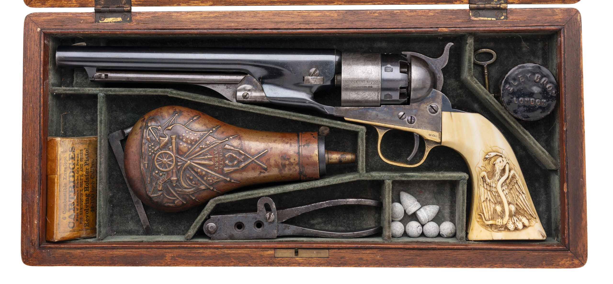 Fantastic Cased Colt 1860 Army W/ Carved Mexican Eagle Ivory Grips (AC1226)