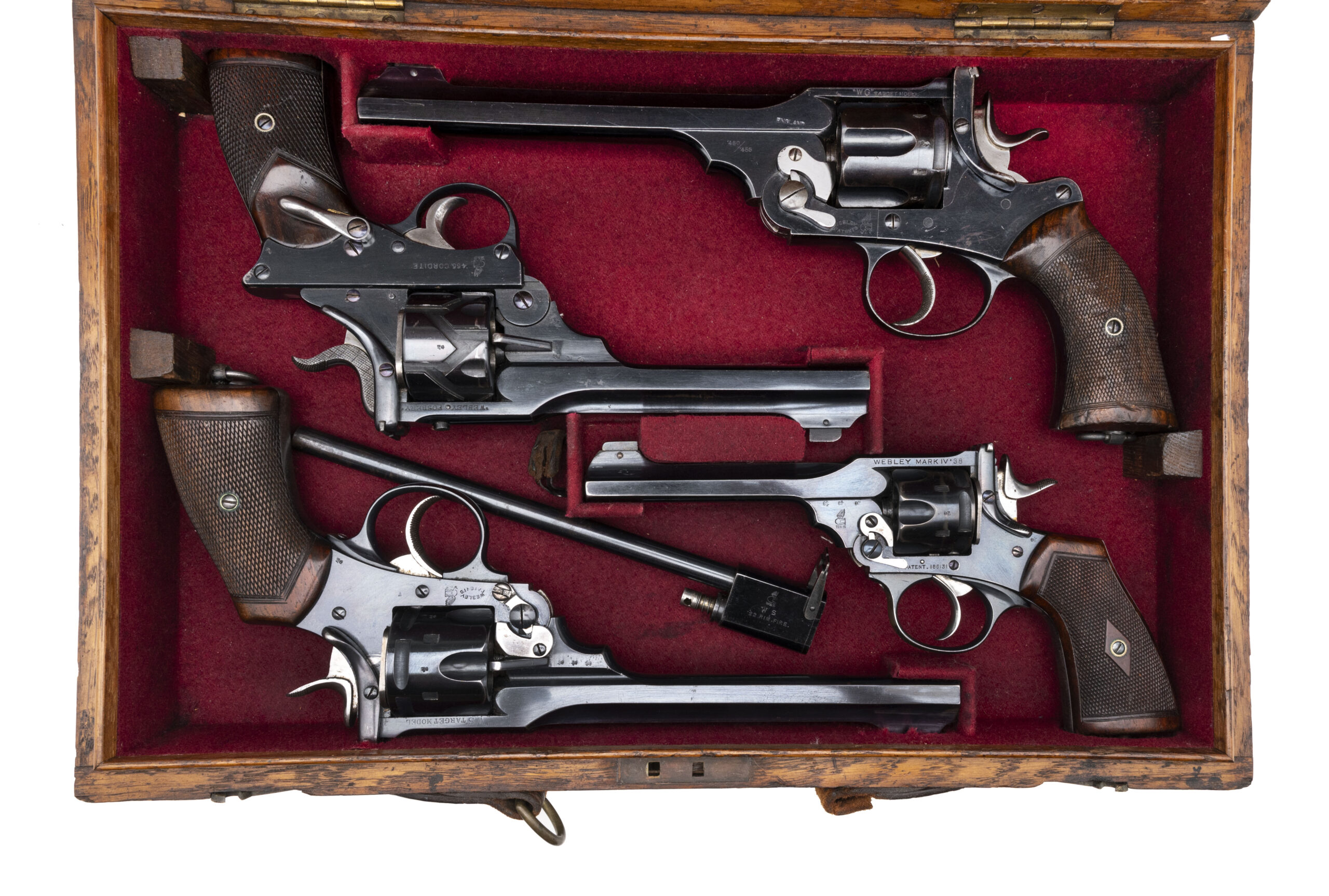 Cased Set of Four Webley Target Pistols To 1st Lancashire Regiment Officer’s Club (PR70237)