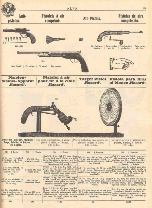 Figure 4 -A page from a German 1911 ALFA catalog shows asimliar “Hasard” air pistol in a roulette shooting game.