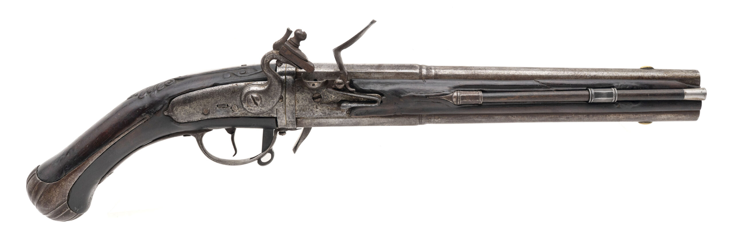 Early Italian Flintlock Over Under Swivel Pistol (AH5919)