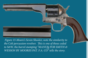 Screenshot 2025 04 02 100329 -Moore’s Seven Shooter, note the similarity to the Colt percussion revolver. This is one of those ceded to S&W, the barrel stamping “MANUfg FOR SMITH & WESSON BY MOORES PAT. F.A. CO” tells the story