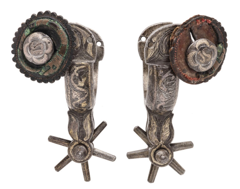 Rare Antique Mexican Silver Inlaid Spurs