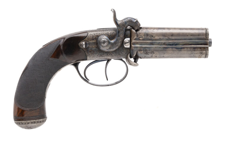 Rare Four Barrel Box Lock Pistol by J. Lang