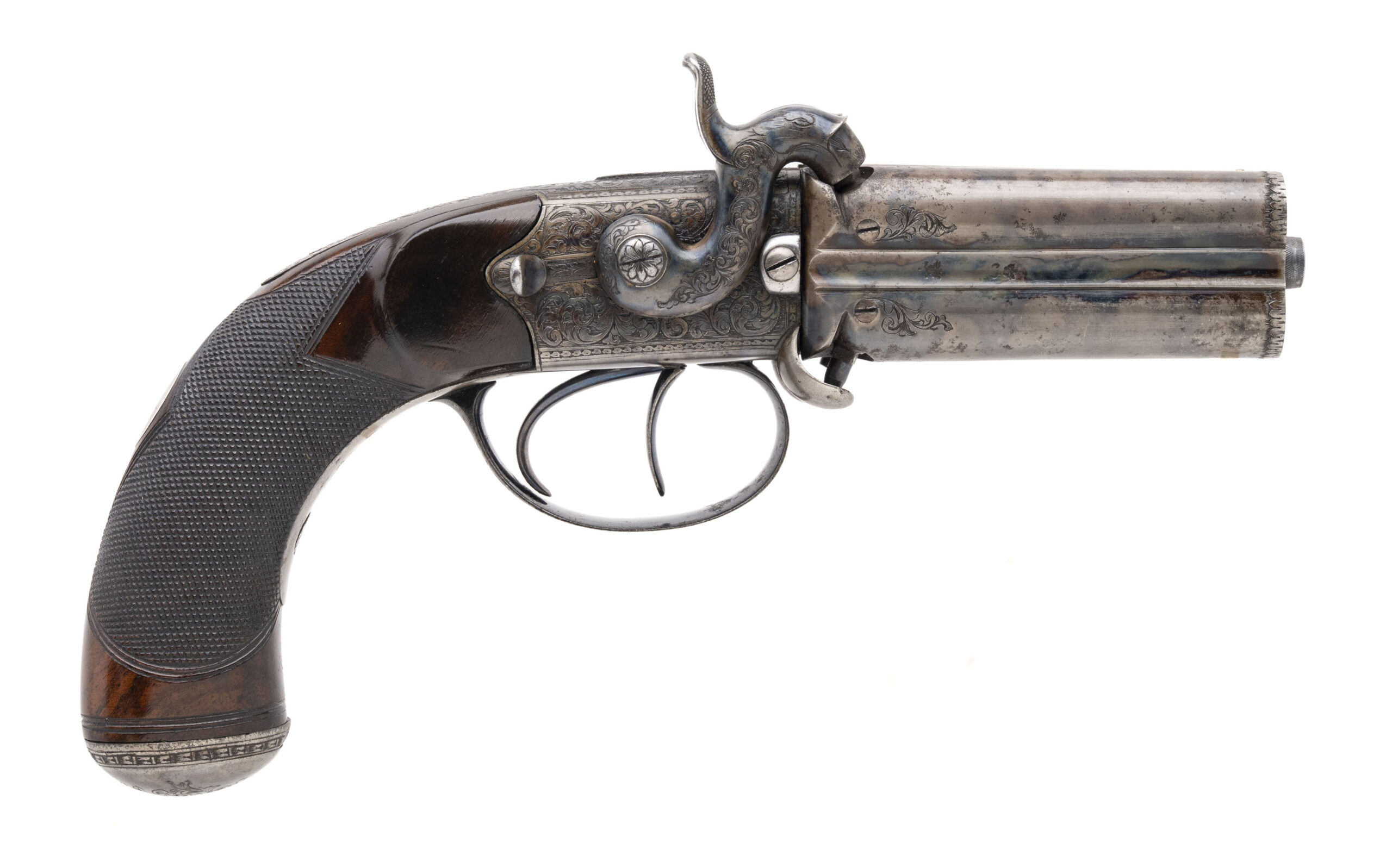 Rare Four Barrel Box Lock Pistol by J. Lang (AH8752)