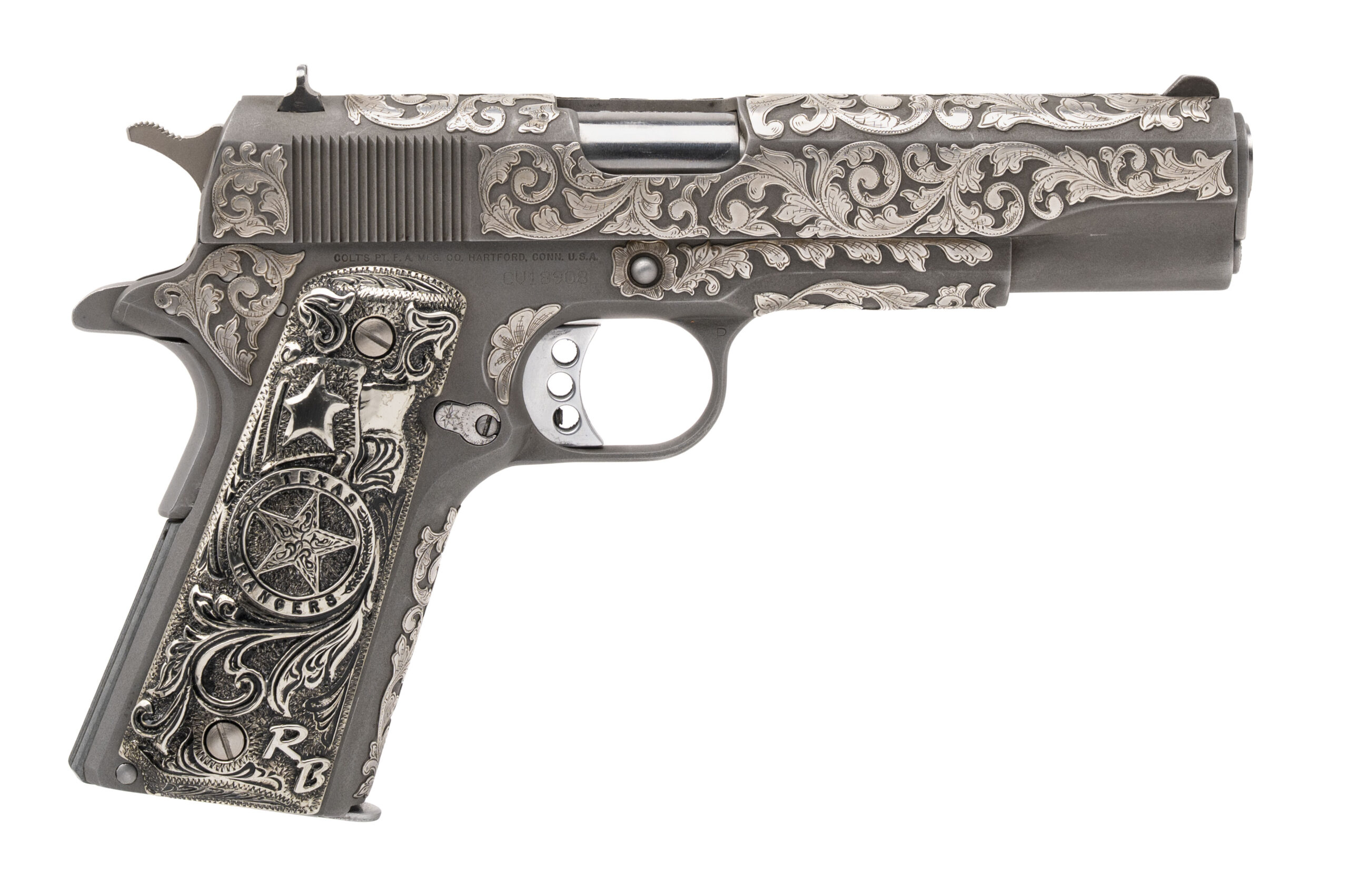 Colt Government Kevin Johnson Engraved Texas Ranger 1911 Pistol .45 ACP (025-02144) DTX