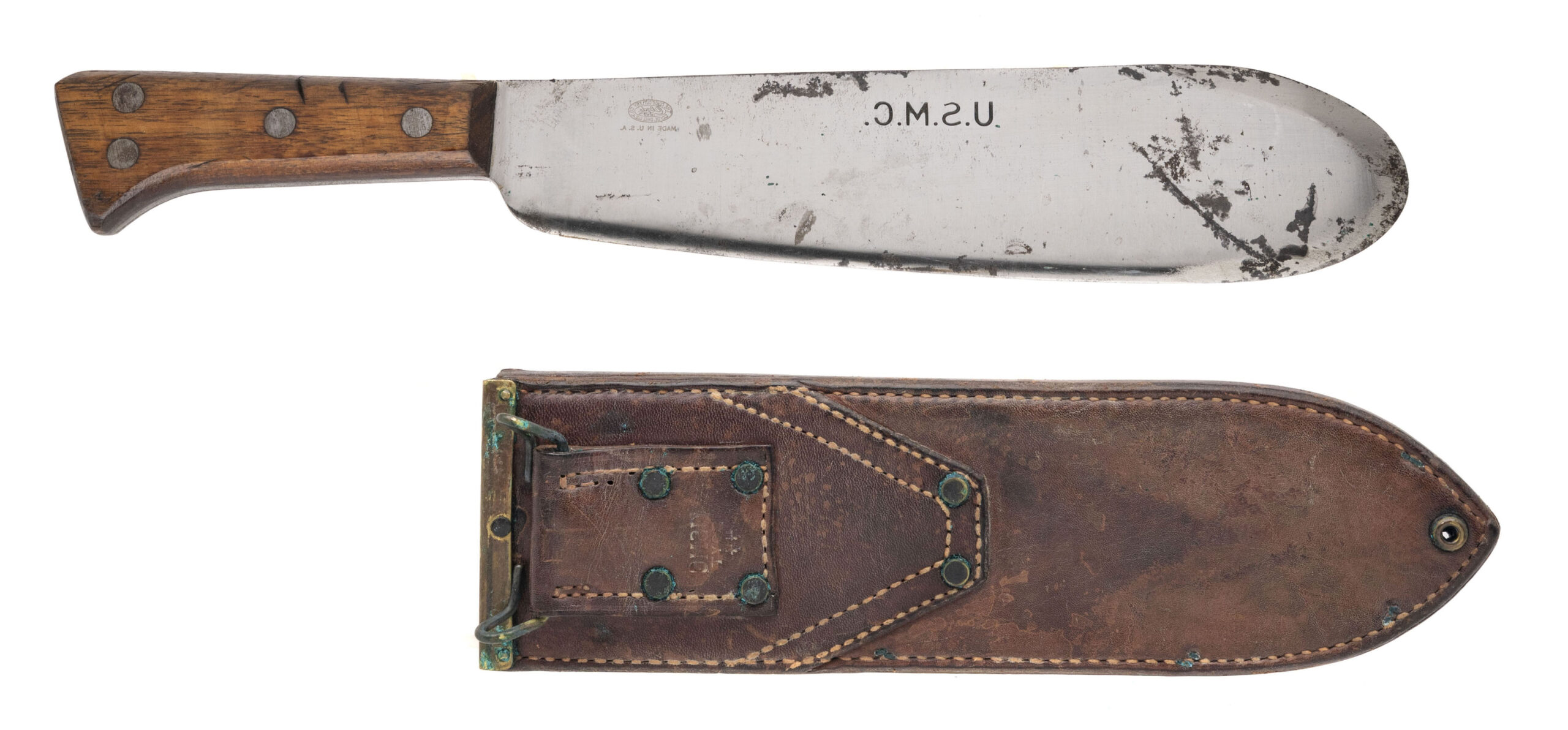 WW2 U.S.M.C. CLYDE CUTLERY HOSPITAL CORPSMANS BOLO KNIFE & BOYT SHEATH (MEW4262)