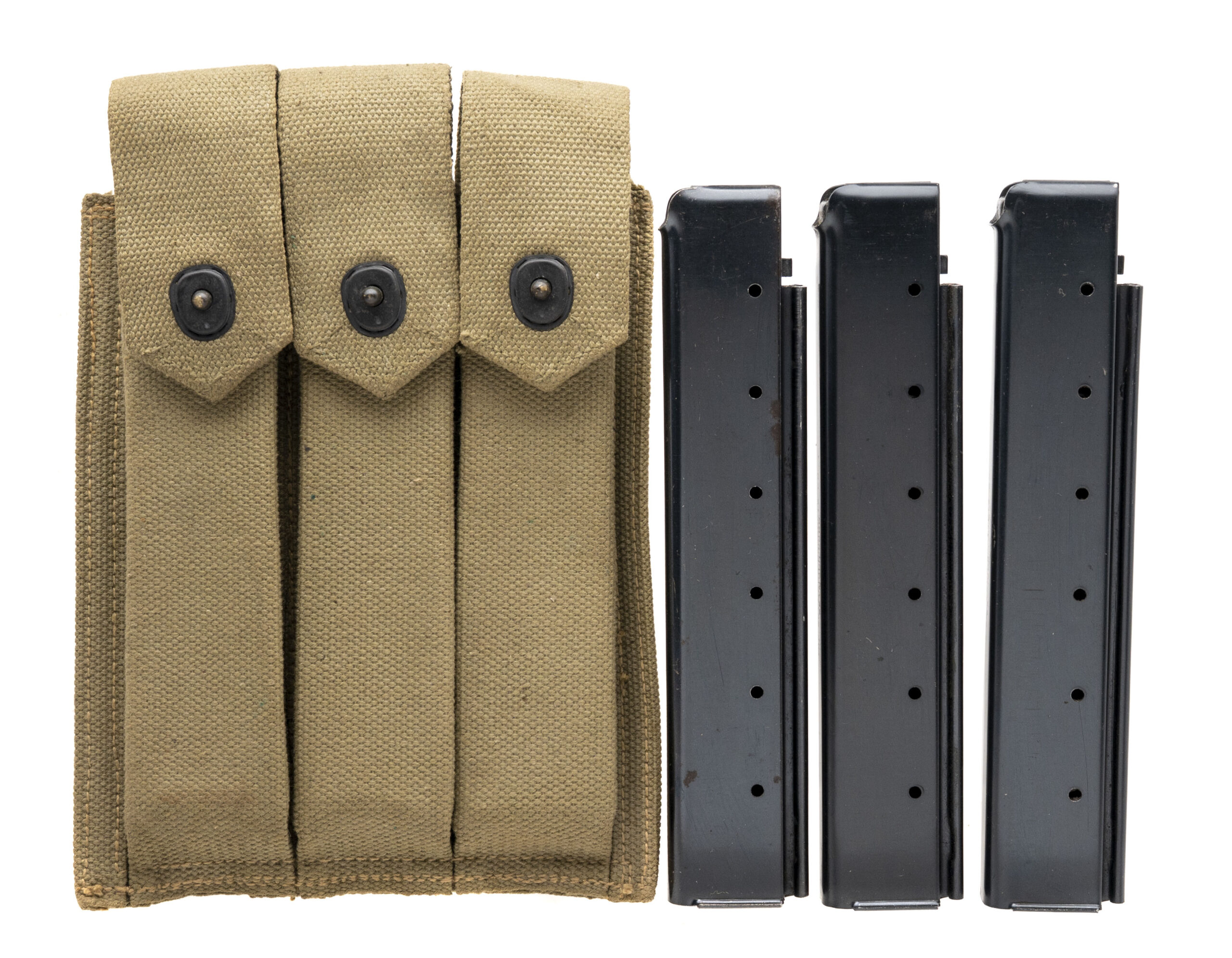 WW2 USMC R.M. CO 1944 THOMPSON MAGAZINE POUCH WITH 3 MAGAZINES (MAG716)