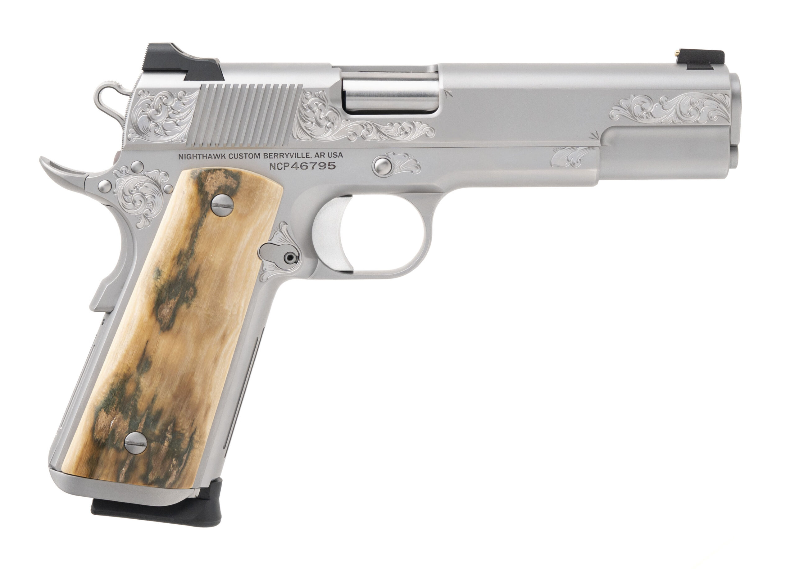 (SN: NCP46795) Nighthawk Custom Heirloom 1911 VIP Silver Pistol 9mm (L2025-09842) NEW