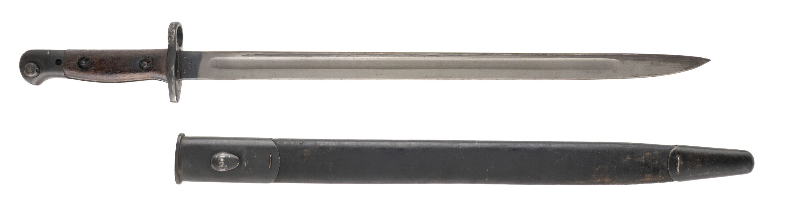 WW1/WW2 BRITISH ENFIELD BAYONET “SANDERSON” DATED 1907 W/SHEATH (MEW4334)