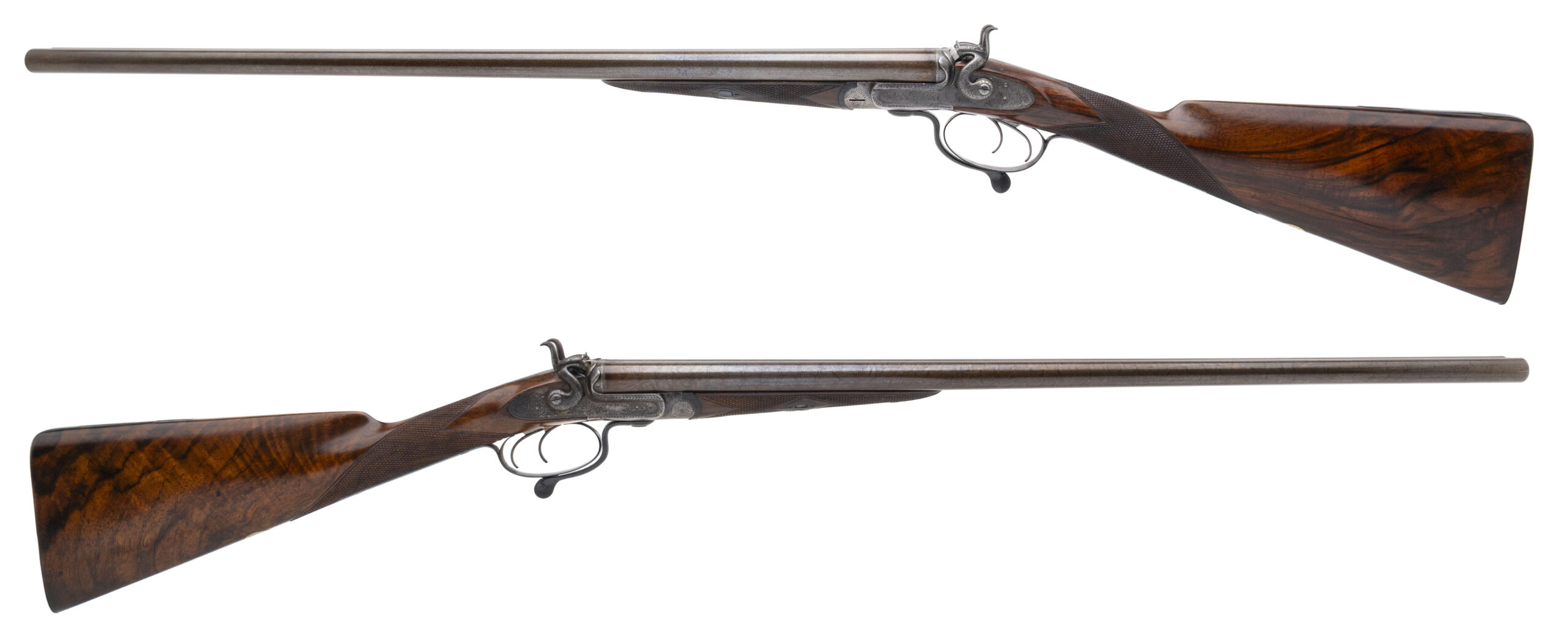 BOSS & CO. MATCHED PAIR OF ANTIQUE UNDERLEVER HAMMER GUNS (59567)