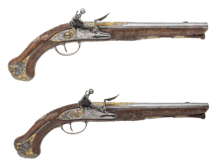 Exceptionally Fine Pair of French Flintlock Garniture Pistols by Henry of Vesoul, Louis XV Period (circa 1775–1790)