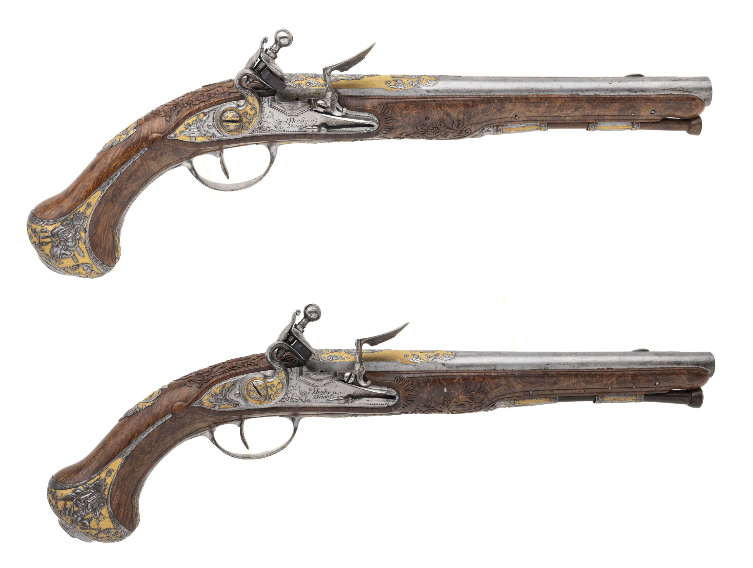 Exceptionally Fine Pair of French Flintlock Garniture Pistols by Henry of Vesoul, Louis XV Period (circa 1775–1790) (AH9023)
