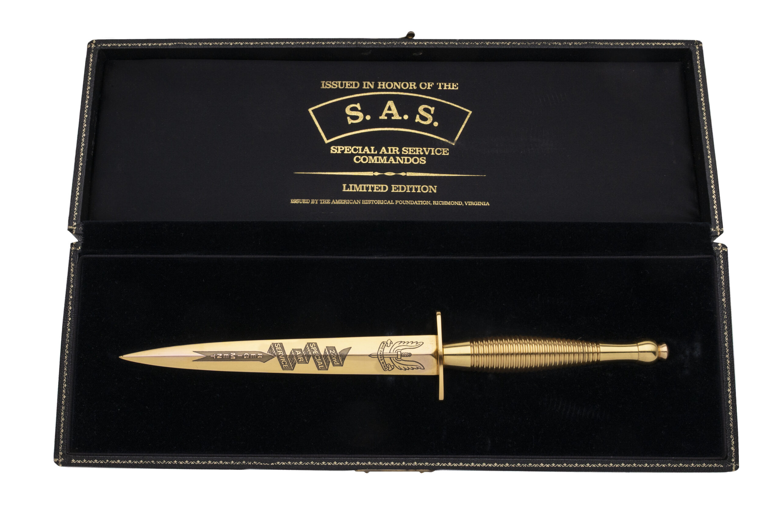 CASED 22ND SPECIAL AIR SERVICE FAIRBAIRN SYKES COMMANDO KNIFE (12341026)