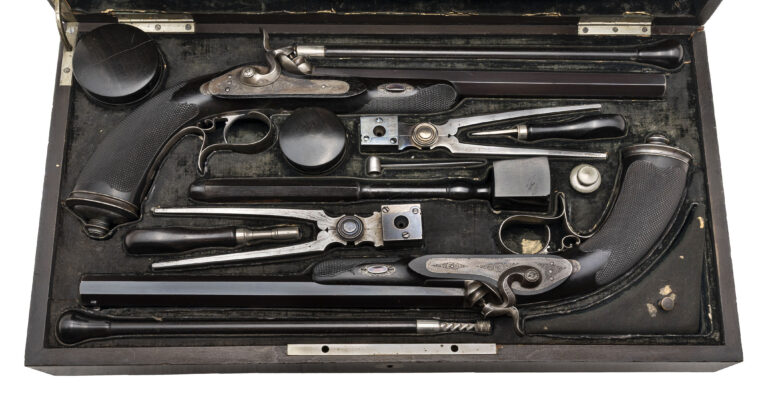 Beautiful Cased Pair of Precussion Target Pistols by Guyot