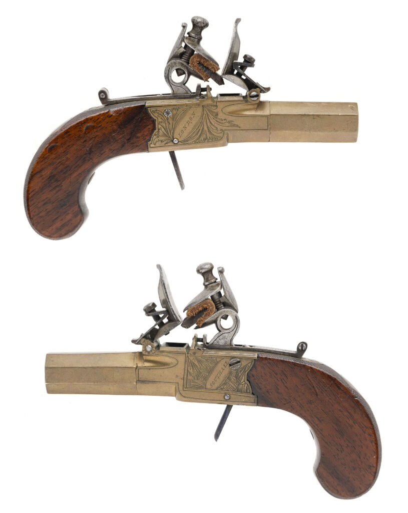 Very Fine Pair of Brass Frame and Barrel Flintlock Pistols